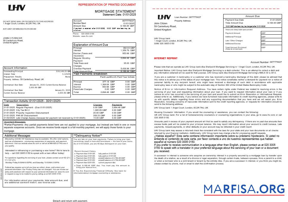Downloadable United Kingdom LHV Group bank mortgage statement in Word and PDF formats, 3 pages 1 2 template